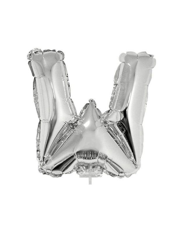 Ballon métallisé argenté avec baton lettre -W- taille 41cm