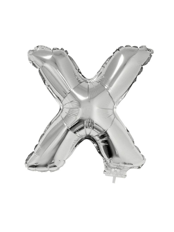 Ballon métallisé argenté avec baton lettre -X- taille 41cm
