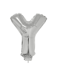 Ballon métallisé argenté avec baton lettre -Y- taille 41cm
