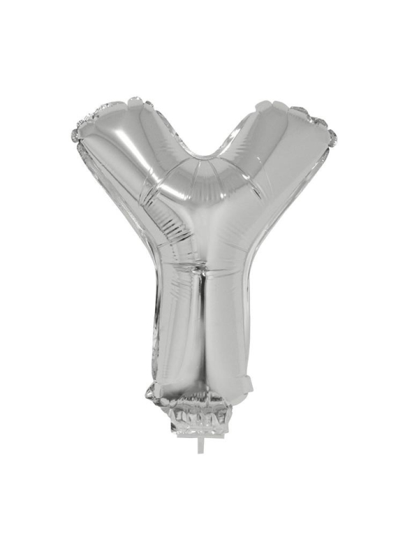 Ballon métallisé argenté avec baton lettre -Y- taille 41cm