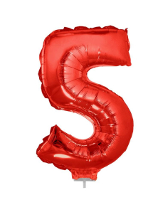Foil  balloon  16"  with  stick  number  5  red