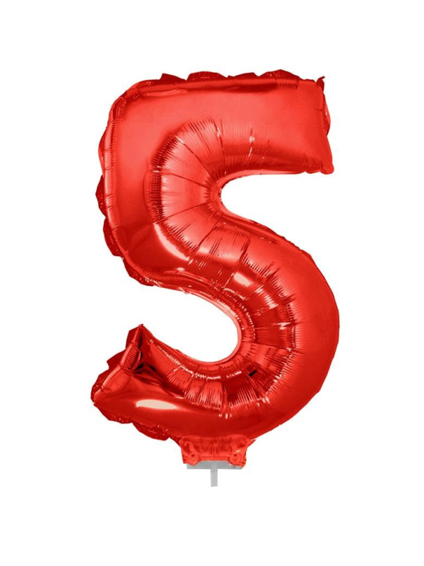Foil  balloon  16"  with  stick  number  5  red
