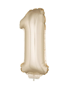Ballon Aluminium champagne ou rose mordoré avec baton chiffre -1- taille 41cm