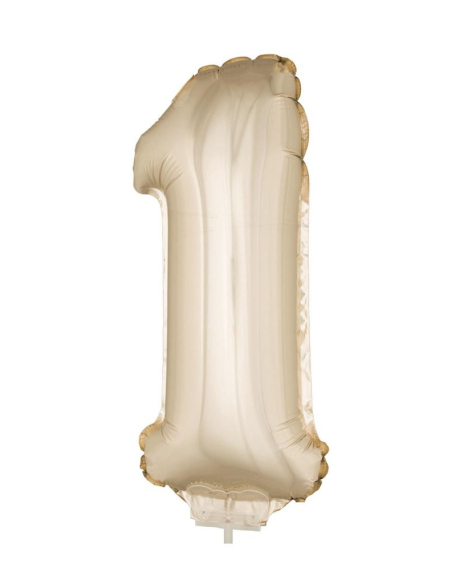 Ballon Aluminium champagne ou rose mordoré avec baton chiffre -1- taille 41cm