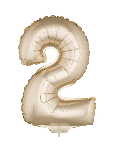Ballon Aluminium champagne ou rose mordoré avec baton chiffre -2- taille 41cm