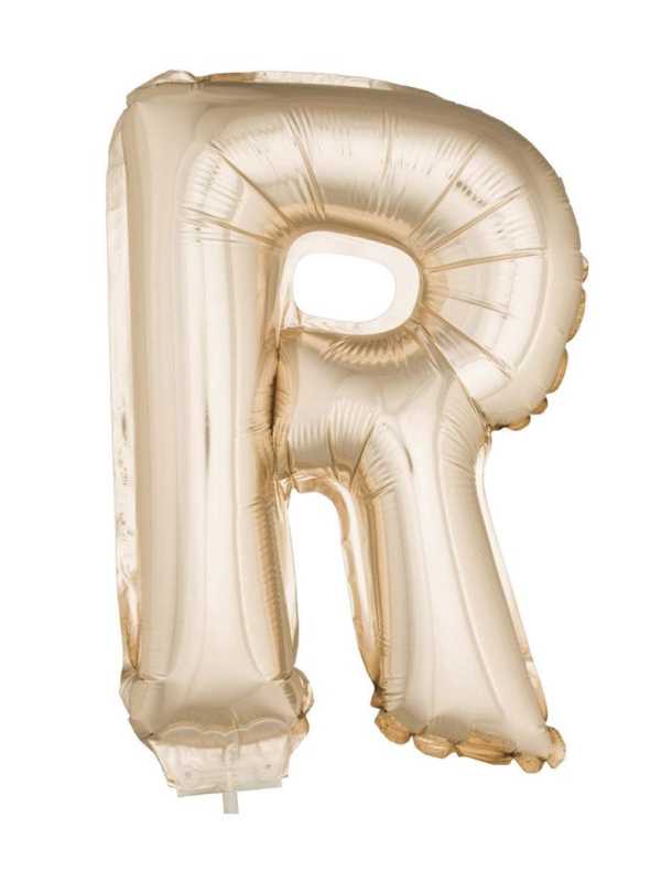 Ballon Aluminium Champagne ou Rose mordoré avec baton lettre -R- taille 41cm
