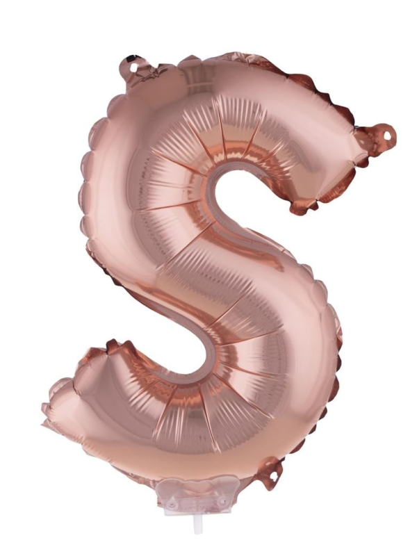 Ballon Aluminium Champagne ou Rose mordoré avec baton lettre -S- taille 41cm