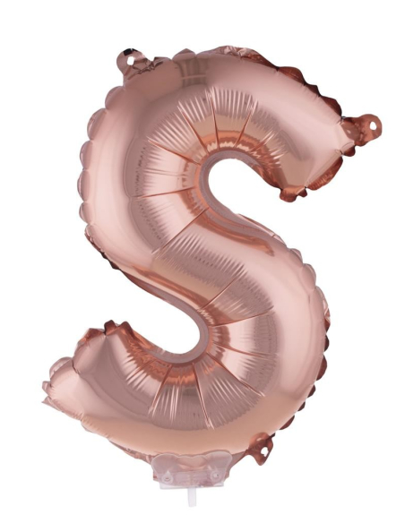 Ballon Aluminium Champagne ou Rose mordoré avec baton lettre -S- taille 41cm