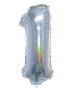 Ballon aluminium, numéro 1 (argent holographique, 41cm)