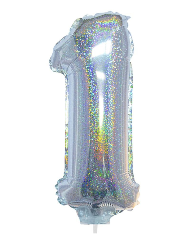 Ballon aluminium, numéro 1 (argent holographique, 41cm)