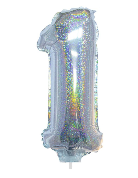 Ballon aluminium, numéro 1 (argent holographique, 41cm)