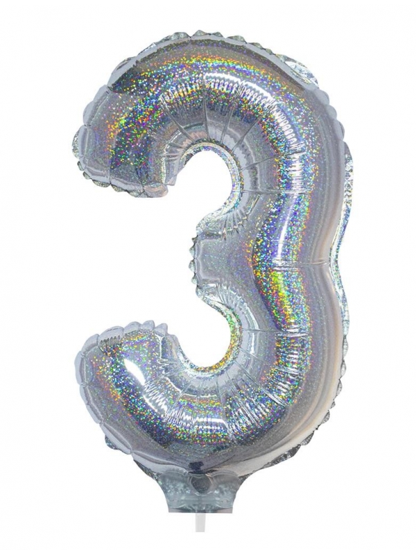 Ballon aluminium, numéro 3 (argent holographique, 41cm)