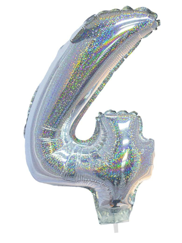 Ballon aluminium, numéro 4 (argent holographique, 41cm)