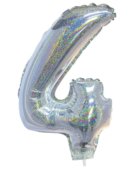 Ballon aluminium, numéro 4 (argent holographique, 41cm)