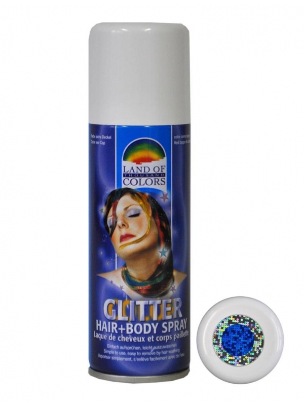 Spray pailleté bleu, cheveux et corps - 125 ml