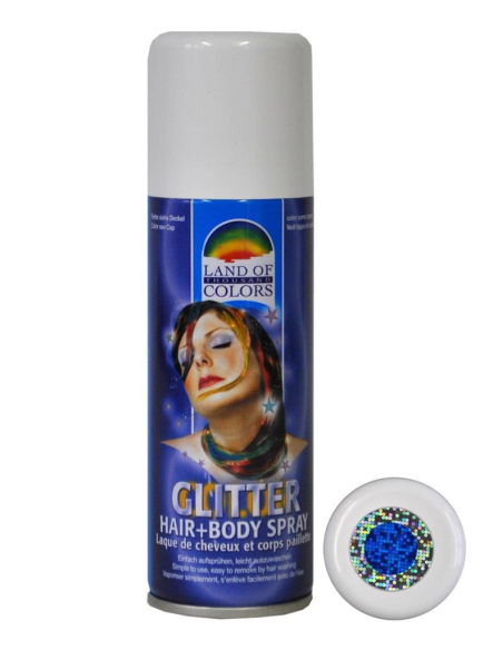 Spray pailleté bleu, cheveux et corps - 125 ml