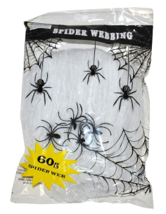 Toile d’araignée blanche 60 g avec 4 araignées – Décoration Halloween pas chère 2