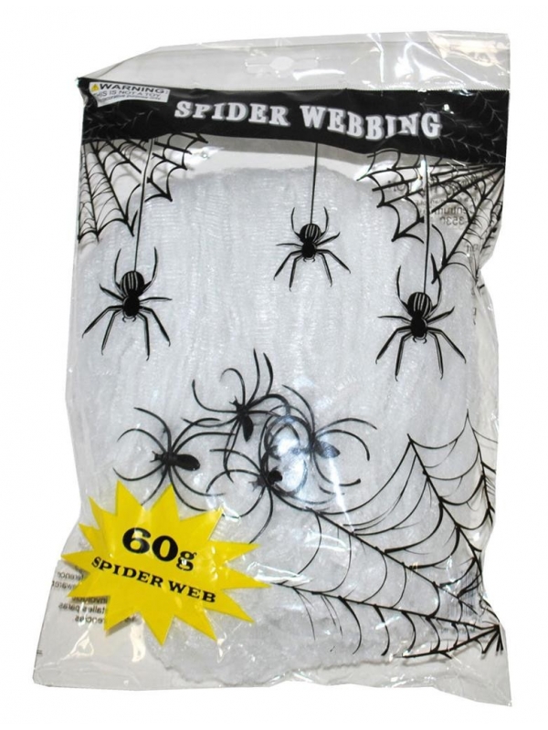Toile d'araignée 60 gr blanche avec 4 araignées