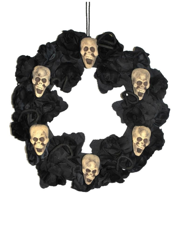 Guirlande 50cm roses et crânes noirs