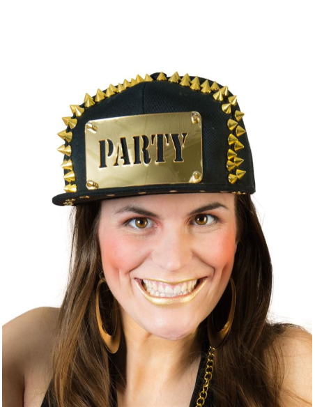 Casquette noire avec plaque Party et clous or