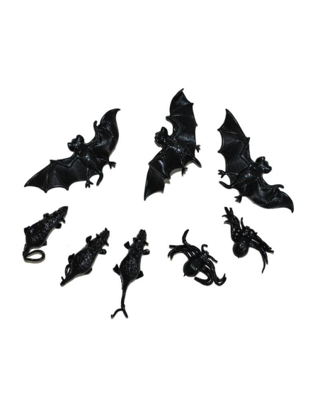 Figurine 8 animaux halloween (chauve souris, rat et araignée)
