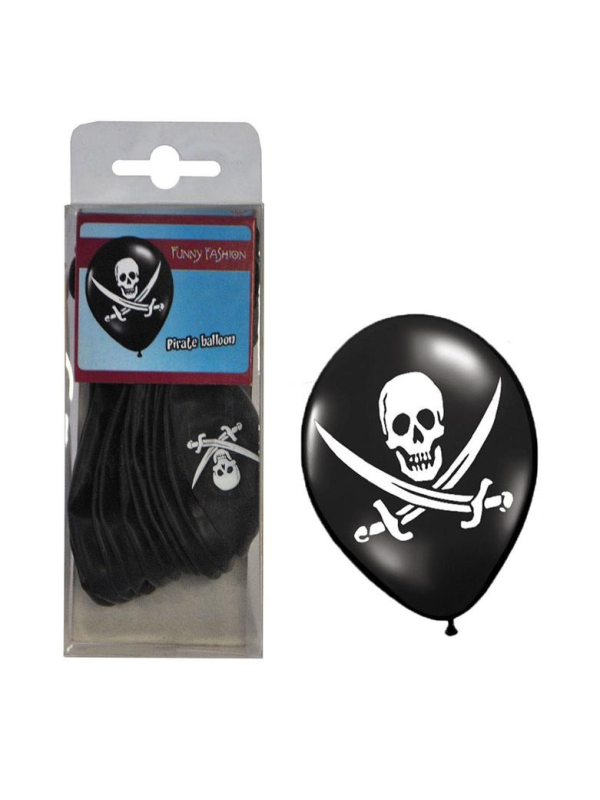 Lot de 12 Ballons Pirate noir et blanc - 25,5 cm