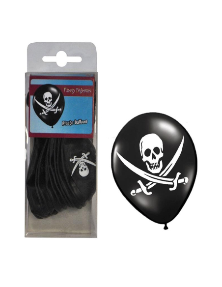 Lot de 12 Ballons Pirate noir et blanc - 25,5 cm