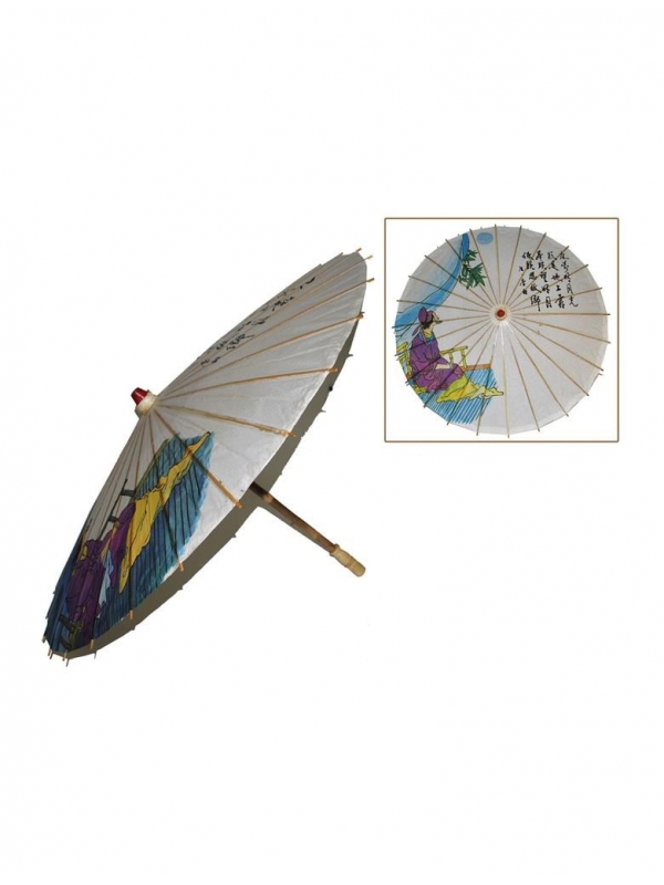 Ombrelle chinoise en papier avec motifs en couleurs - 85cm
