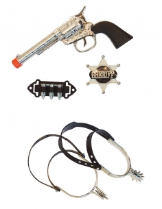 Set Cowboy enfant (éperons, pistolet, balles et insigne de sheriff)