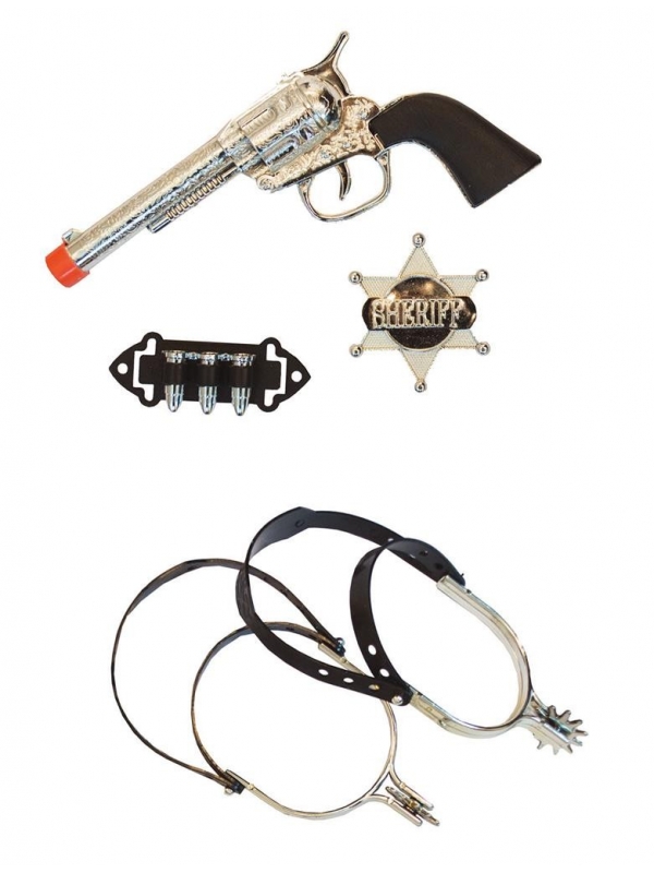 Set Cowboy enfant (éperons, pistolet, balles et insigne de sheriff)