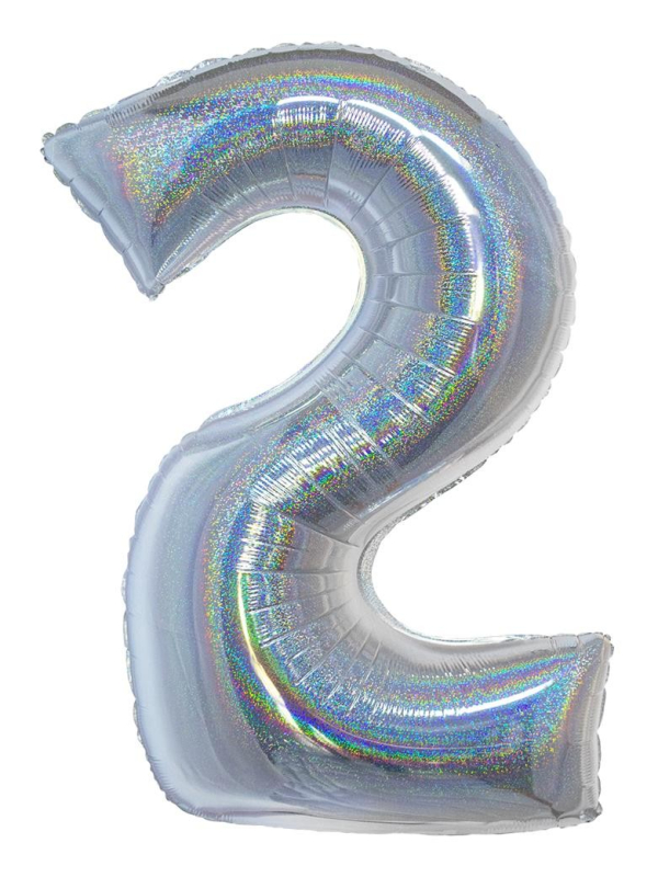 Ballon aluminium, numéro 2 (argent holographique, 102cm)