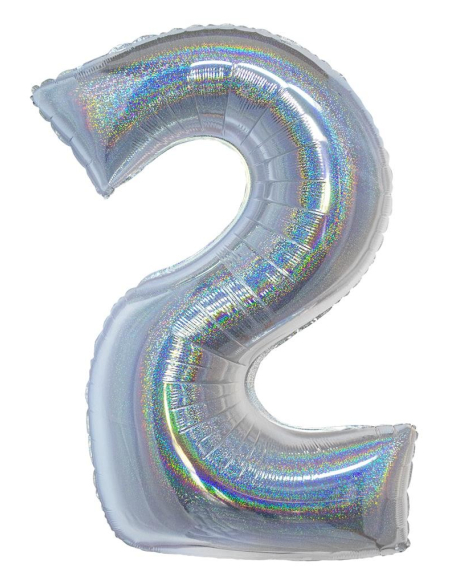 Ballon aluminium, numéro 2 (argent holographique, 102cm)