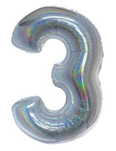 Ballon aluminium 40 numéro 3 argent holographique