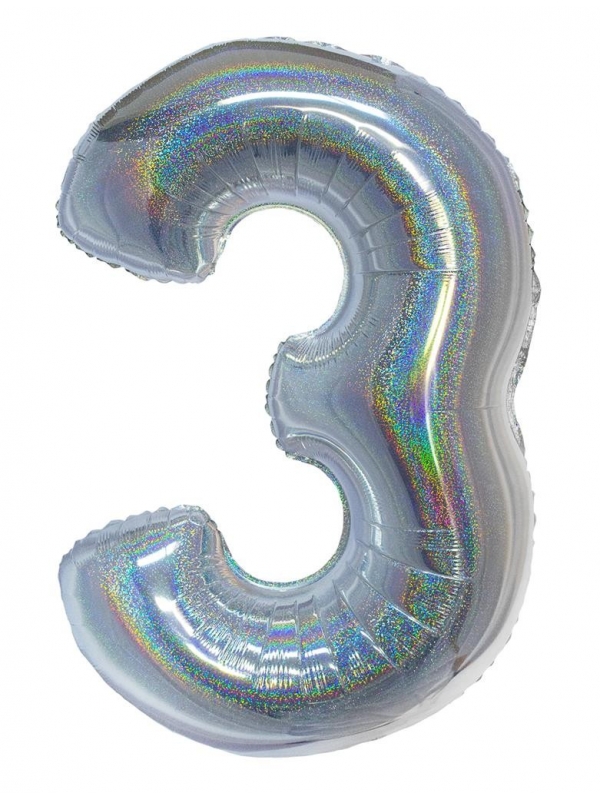 Ballon aluminium 40 numéro 3 argent holographique