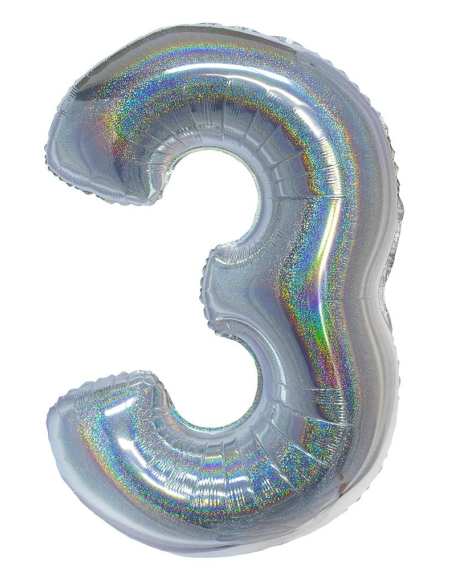Ballon aluminium 40 numéro 3 argent holographique