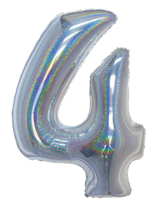 Ballon aluminium, numéro 4 (argent holographique, 102cm)