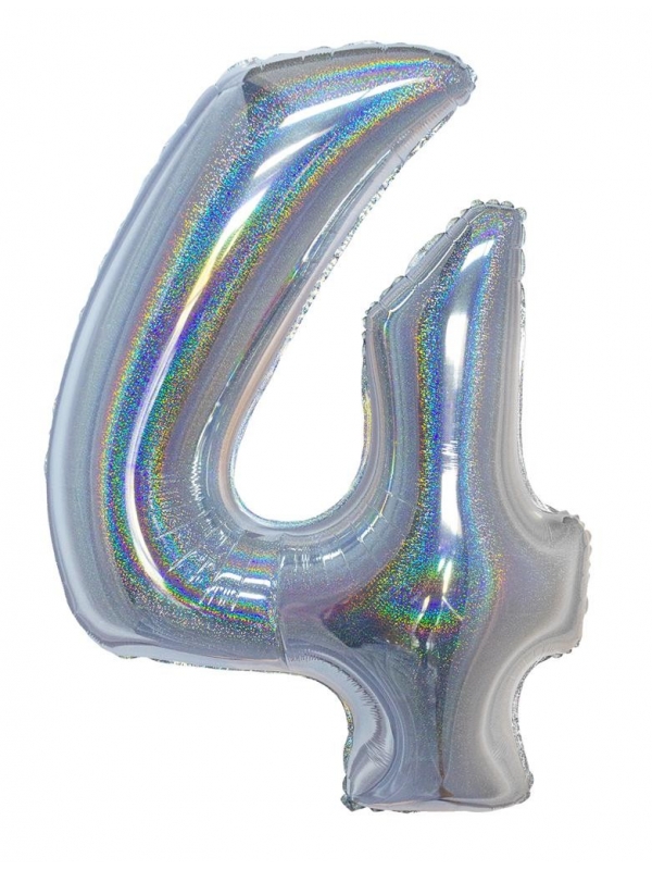 Ballon aluminium, numéro 4 (argent holographique, 102cm)