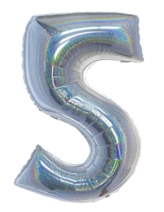 Ballon aluminium, numéro 5 (argent holographique, 102cm)