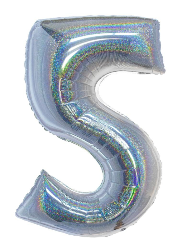 Ballon aluminium, numéro 5 (argent holographique, 102cm)