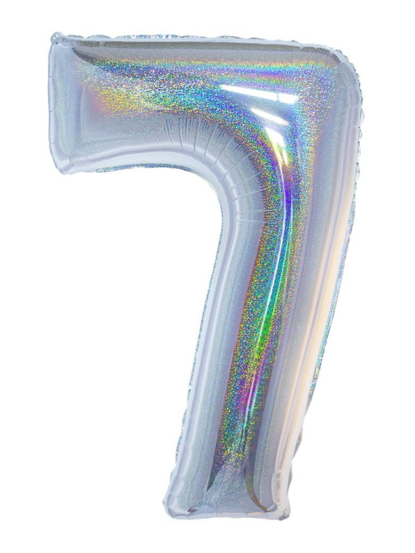 Ballon aluminium, numéro 7 (argent holographique, 102cm)