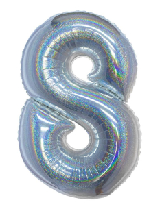 Ballon aluminium, numéro 8 (argent holographique, 102cm)