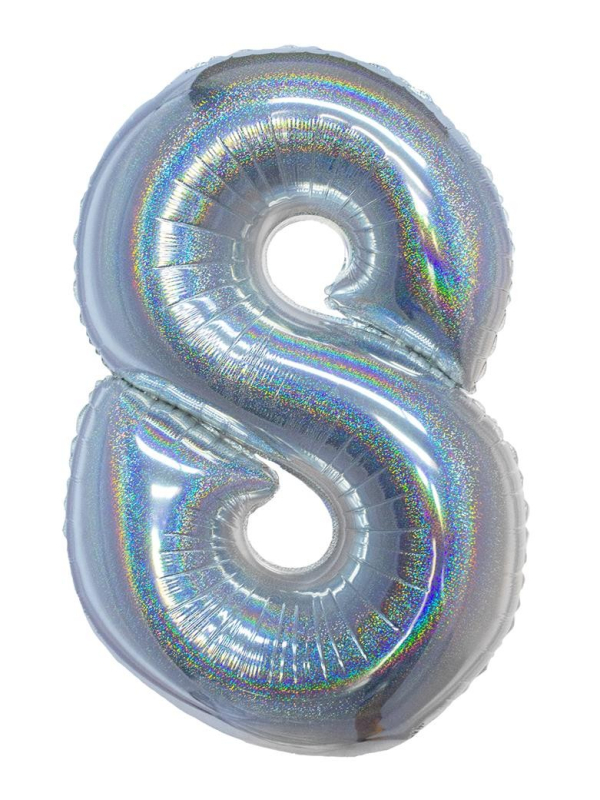 Ballon aluminium, numéro 8 (argent holographique, 102cm)