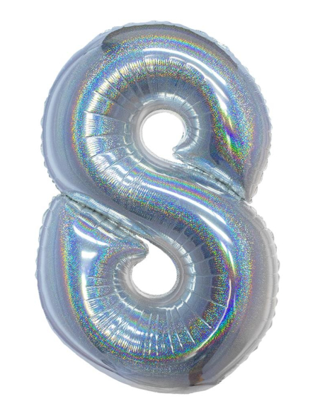 Ballon aluminium, numéro 8 (argent holographique, 102cm)