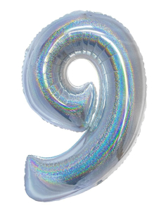 Ballon aluminium, numéro 9 (argent holographique, 102cm)