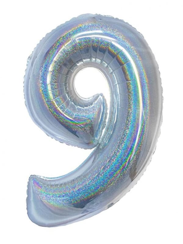 Ballon aluminium, numéro 9 (argent holographique, 102cm)