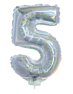 Ballon aluminium, numéro 5 (argent holographique, 41cm)