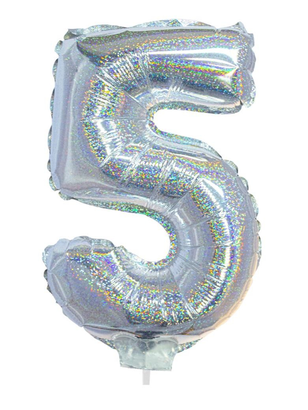 Ballon aluminium, numéro 5 (argent holographique, 41cm)