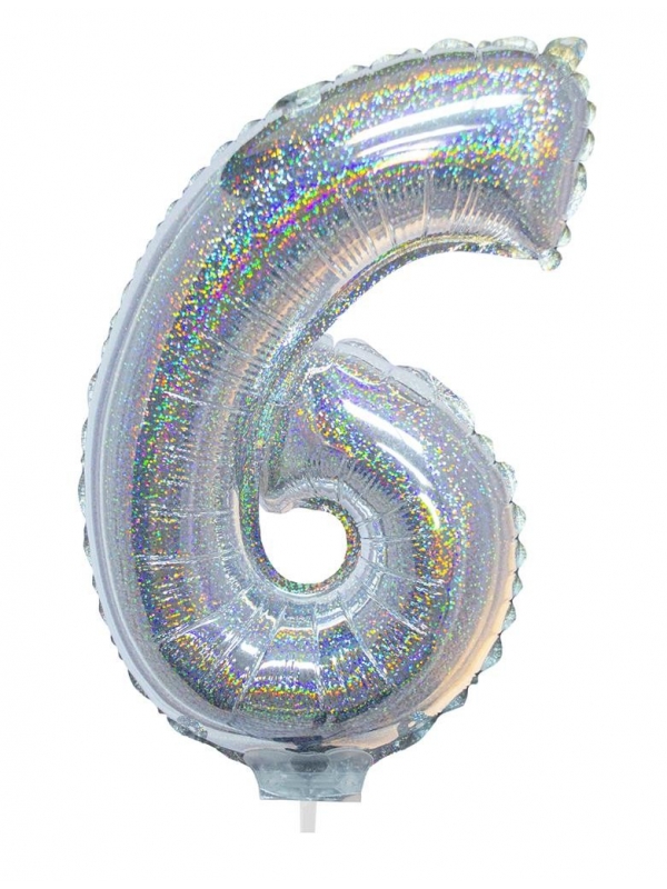 Ballon aluminium, numéro 6 (argent holographique, 41cm)
