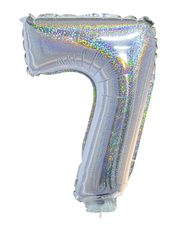 Ballon aluminium, numéro 7 (argent holographique, 41cm)