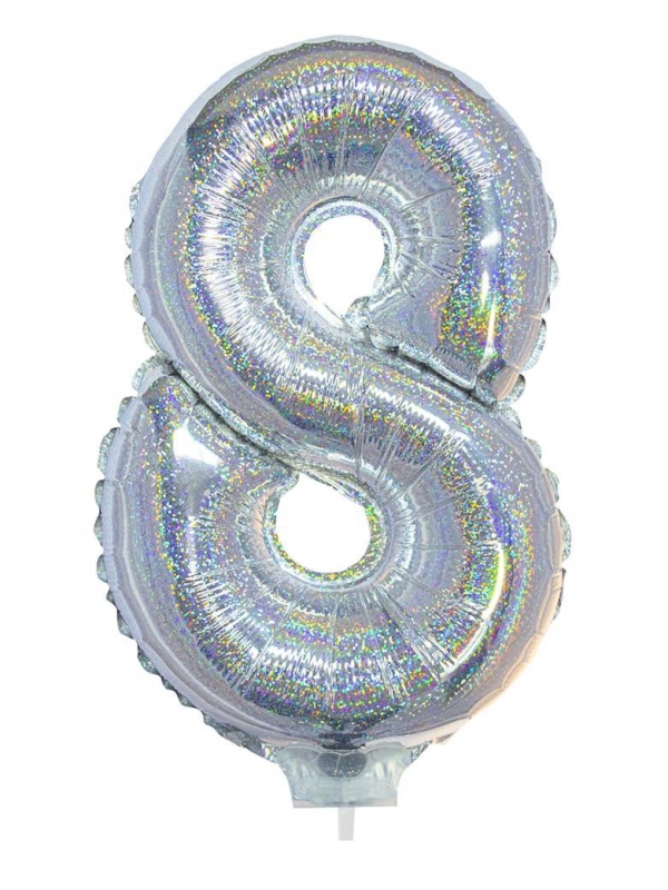 Ballon aluminium, numéro 8 (argent holographique, 41cm)